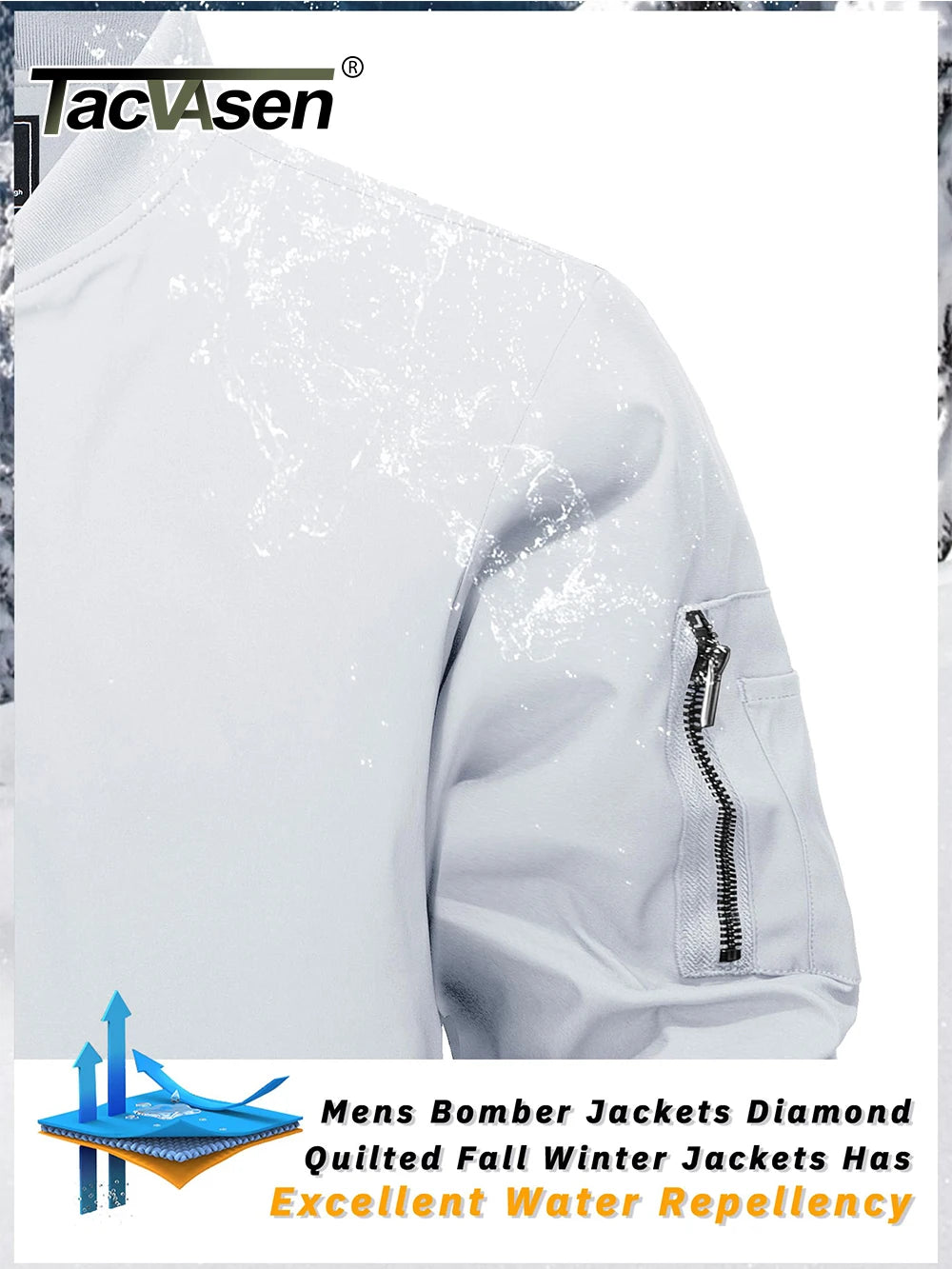 MIAMI TAC - Full Zip Quilted Bomber Jackets Mens Winter Padded Casual Jacket Outdoor Water Resistant Antifouling Coat Outwear Tops