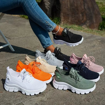 Forårsstrikkede sko til kvinder Lette åndbare morsko Plus Size Komfort Skridsikker afslappet flad sål Slip-On