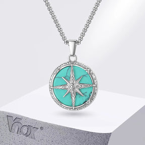 Acero inoxidable ‌Eight Awn Star Turquoise Colgante Collar 24x28x6.2 mm Joyas hipoalergénicas Regalos vintage para hombres Mujeres