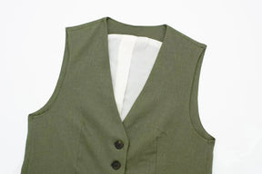 Women’s Linen Vest Shorts Set – V Neck Chic Summer Casual  Office Outfit
