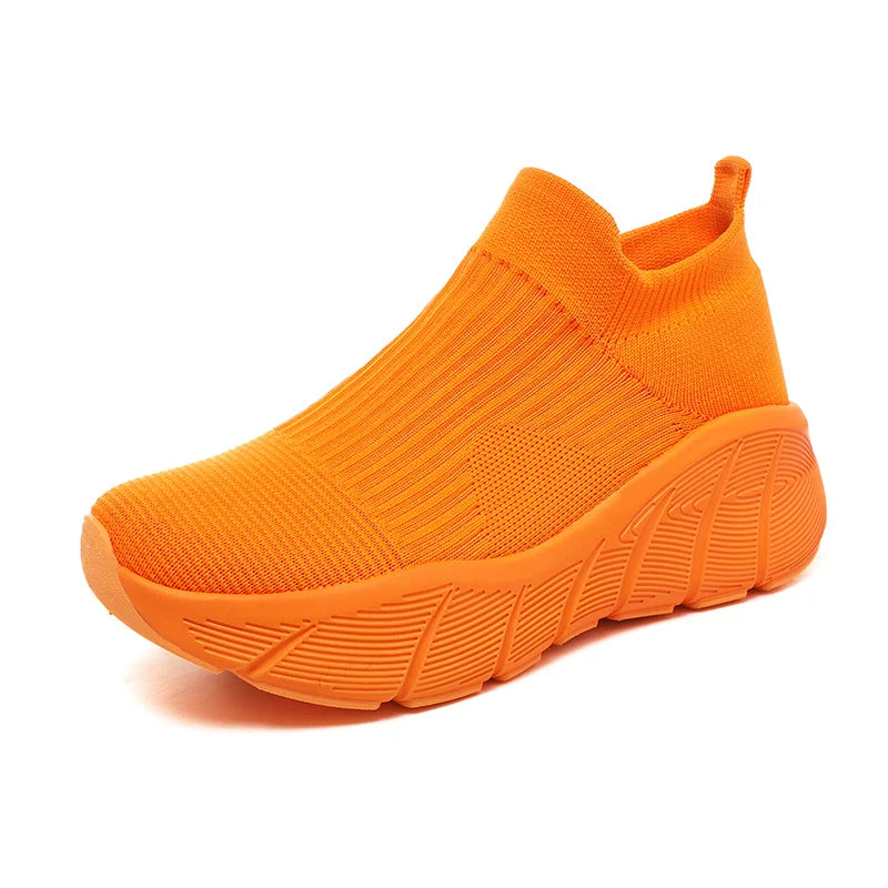 Fashion Platform Sports Shoes High Top Knit Casual Sneakers Lightweight Breathable Slip-on Running Shoes