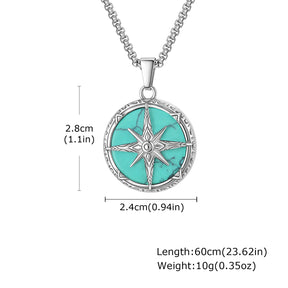 Acero inoxidable ‌Eight Awn Star Turquoise Colgante Collar 24x28x6.2 mm Joyas hipoalergénicas Regalos vintage para hombres Mujeres