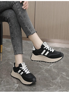 Lente/zomer damesplatform sneakers - Casual patchwork leer gevulkaniseerde schoenen