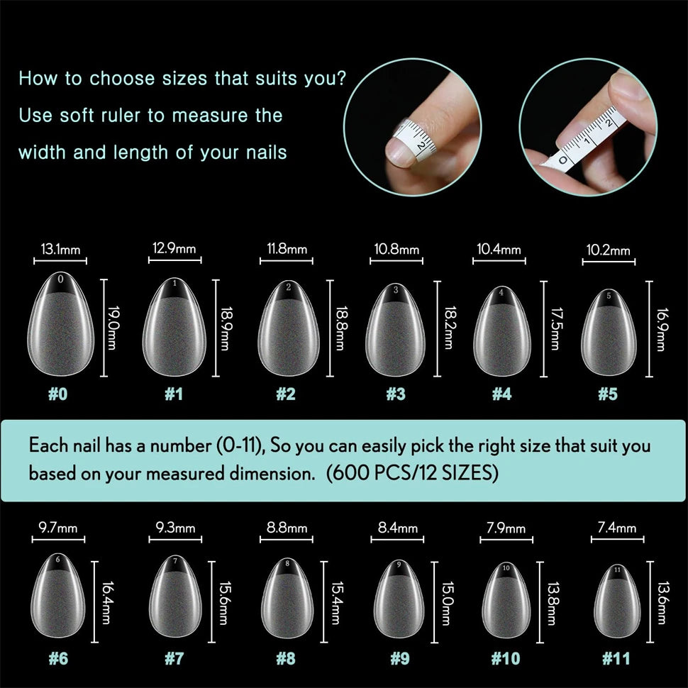 600 Stück Zubehör für weiche Gel-X-Nagelspitzen, vollständige Abdeckung, künstliche Nagelspitzen für Acrylnägel, Gel, extra kurze Mandel-Nagelspitzen, quadratisch, mittelgroß