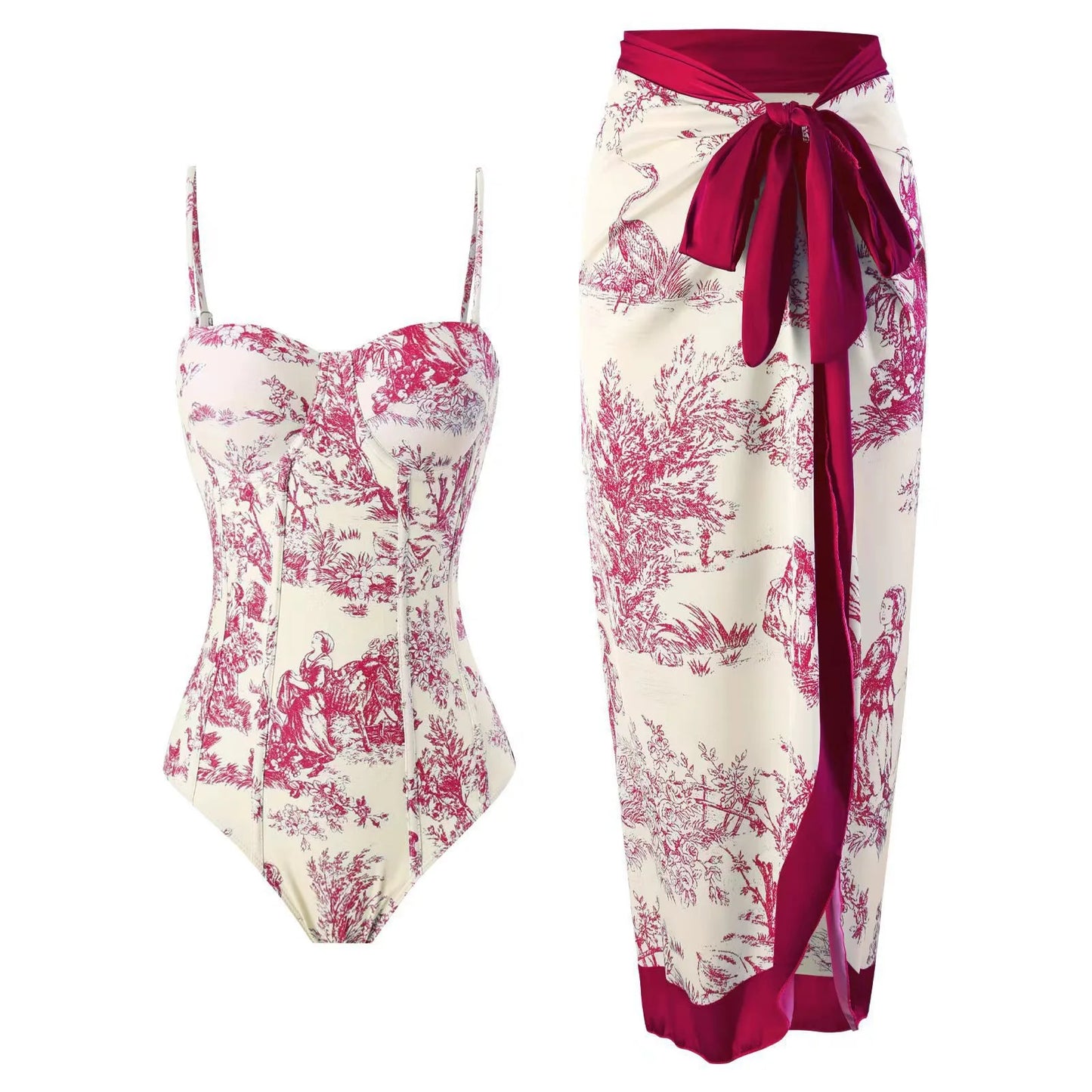 Novo conjunto de biquíni push up – estampa floral, babados, trajes de banho brasileiros com tiras