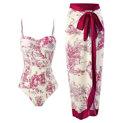 Novo conjunto de biquíni push up – estampa floral, babados, trajes de banho brasileiros com tiras