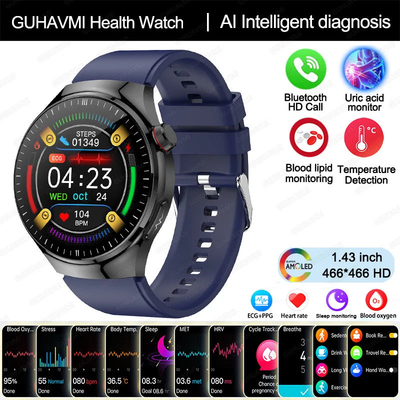 Ny omvårdnadsgrad Smart Watch Blodsyre Blod Lipid Urinsyra EKG+PPG Kroppstemperatur Bluetooth Ring Hälsa Smartwatch