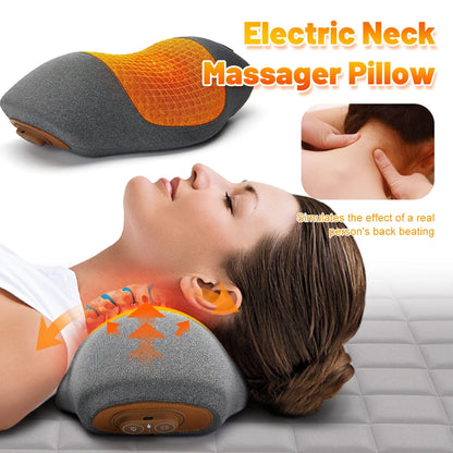Travesseiro massageador elétrico de pescoço, compressa quente, massagem vibratória, travesseiro relaxante, suporte para coluna, travesseiro massageador