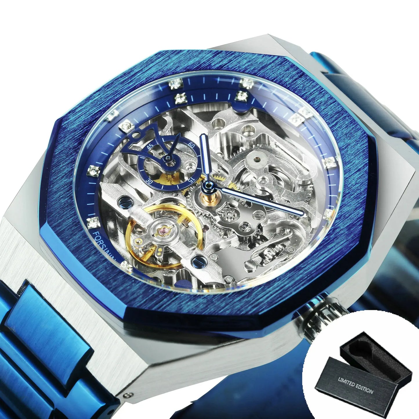 MIAMI DESIGN-Reloj Automático plateado para hombre, esfera de diamante 3D, Tourbillon Irregular, relojes de pulsera mecánicos con esqueleto, reloj con manecillas luminosas