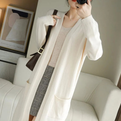 Cárdigan largo elegante de cachemira para mujer: estilo acogedor para el otoño & Invierno