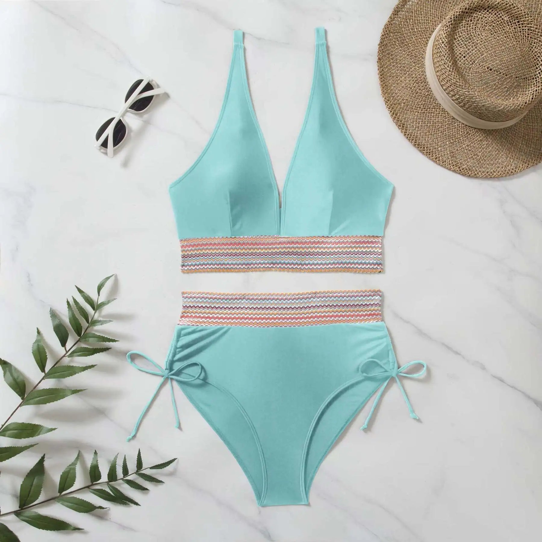 Colora solido Colorale Bikini Set di moda High Waist High Patchwork Swimwear Women Swimsuit Women Women