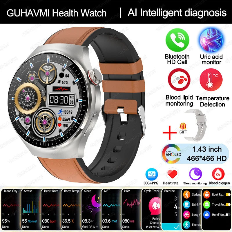 Ny omvårdnadsgrad Smart Watch Blodsyre Blod Lipid Urinsyra EKG+PPG Kroppstemperatur Bluetooth Ring Hälsa Smartwatch