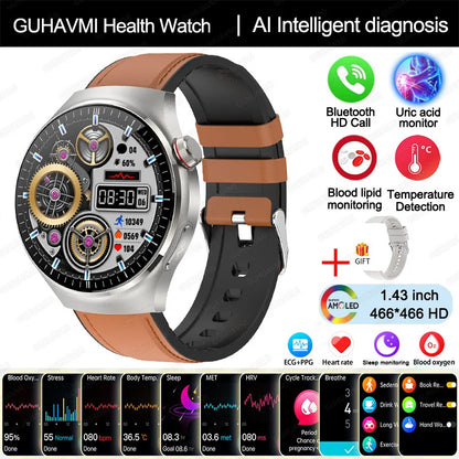 Ny omvårdnadsgrad Smart Watch Blodsyre Blod Lipid Urinsyra EKG+PPG Kroppstemperatur Bluetooth Ring Hälsa Smartwatch