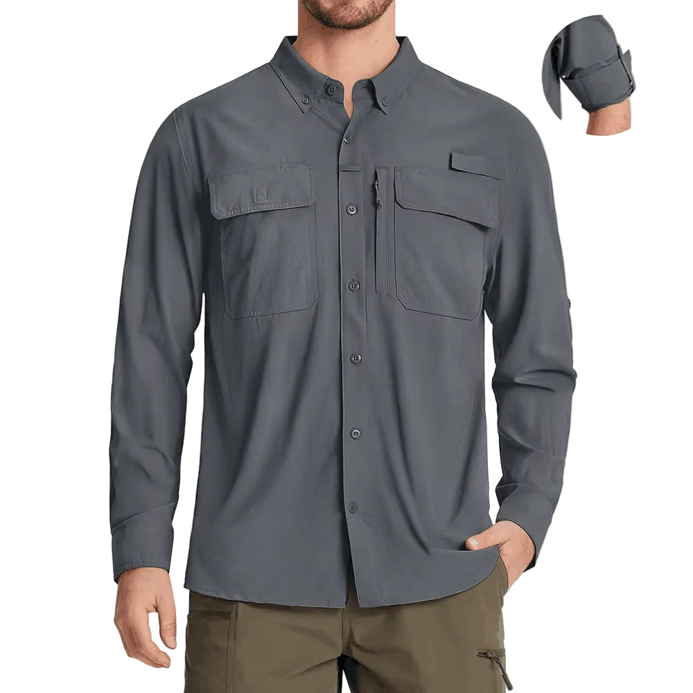 Camisa masculina de manga comprida de secagem rápida MIAMI TAC – proteção solar UPF 50+, malha respirável & Desempenho ao ar livre