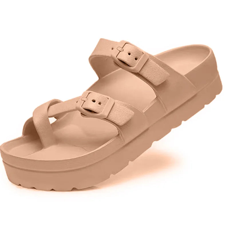 Sandálias femininas plataforma verão praia à prova d'água sandálias moda arco suporte almofada slides luz suave eva sapatos planos