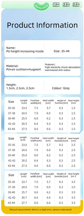 Air Cushion Insoles for Height, Shock Absorption & Odor Control