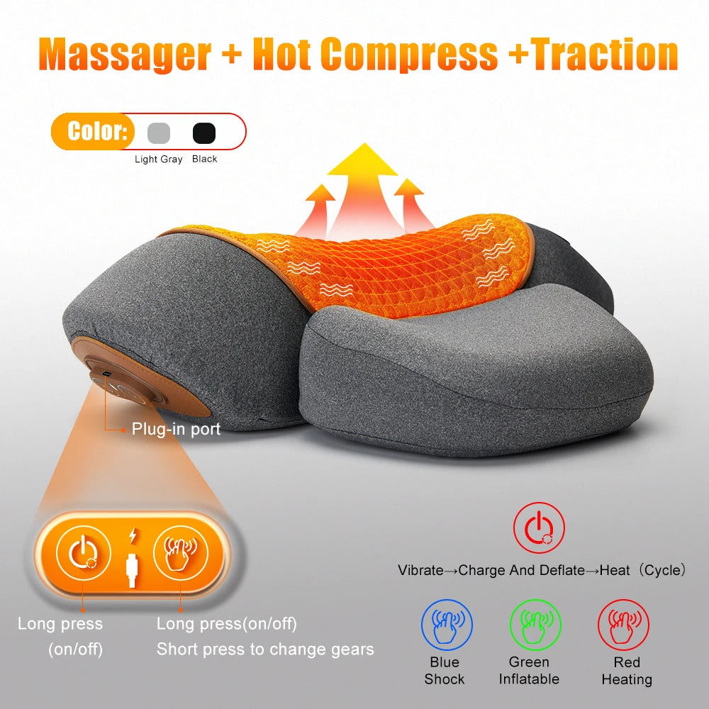 Travesseiro massageador elétrico de pescoço, compressa quente, massagem vibratória, travesseiro relaxante, suporte para coluna, travesseiro massageador