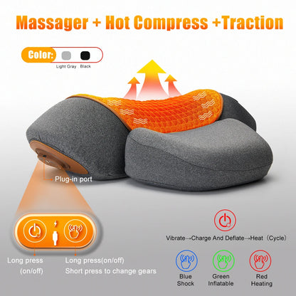 Travesseiro massageador elétrico de pescoço, compressa quente, massagem vibratória, travesseiro relaxante, suporte para coluna, travesseiro massageador