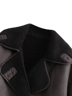 Kvinder Tykt Varmt Outwear Kunstlæder Jakker Efterår Vinter Vintage Langærmede Lapel Frakker Mode Dame Streetwear Top
