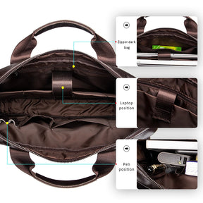 Genuine leather Unisex briefcase with double front pockets, large capacity computer bag, diagonal cross handbag  - Free Shipping to Europe