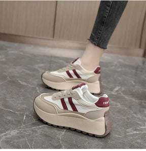 Lente/zomer damesplatform sneakers - Casual patchwork leer gevulkaniseerde schoenen