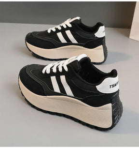 Lente/zomer damesplatform sneakers - Casual patchwork leer gevulkaniseerde schoenen