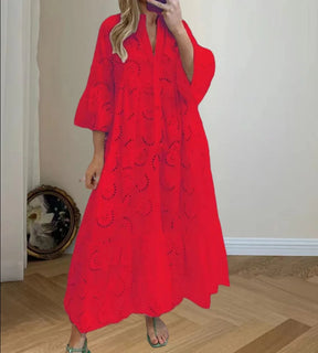 Xxs-3xl abito vuoto in forma sciolta per donne estate eleganti ricami vintage solidi abbracci casual manica di bagliori a v-collo