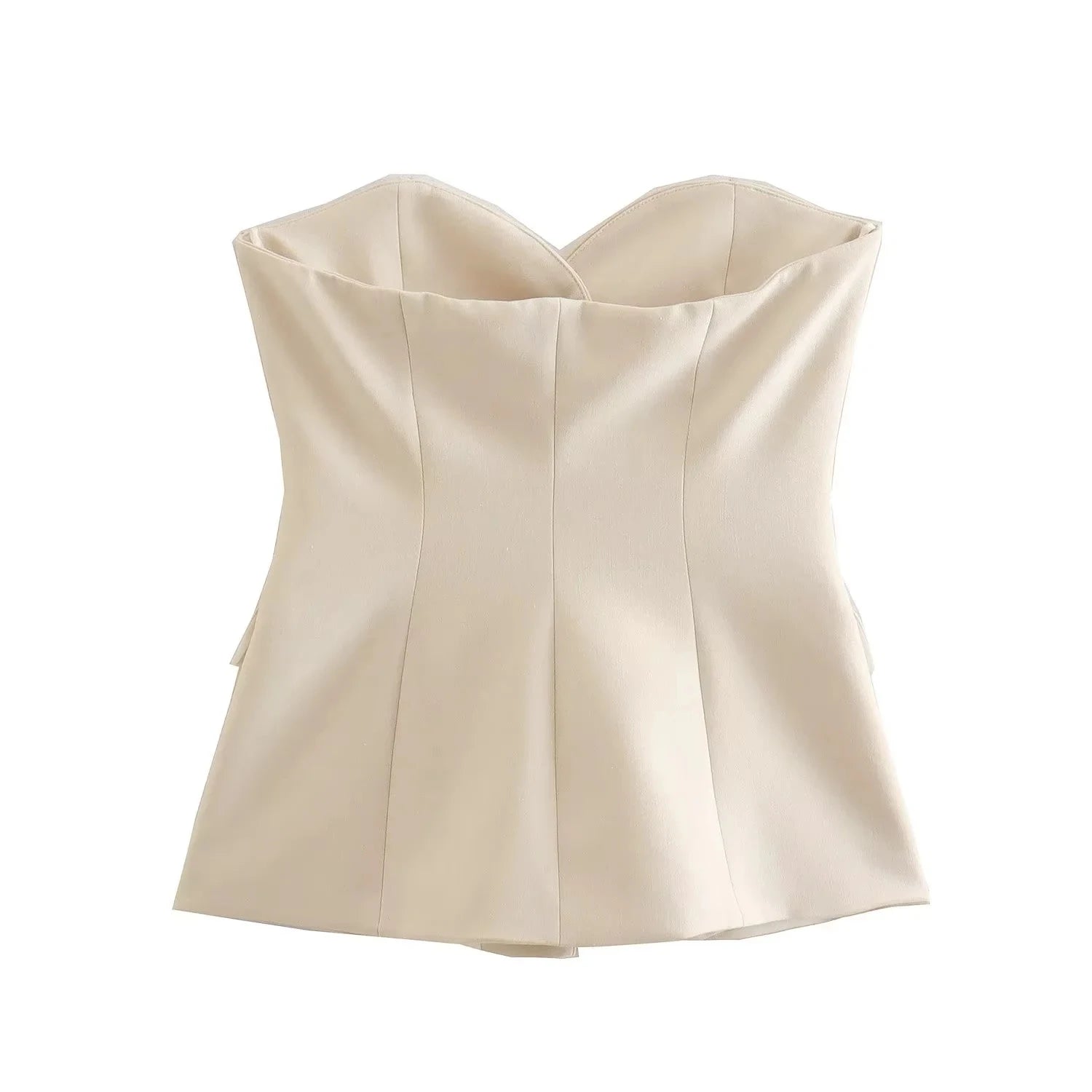 Women’s Elegant Strapless Pant Suit – Buttoned Top & Side Slit Trousers Fashion Set