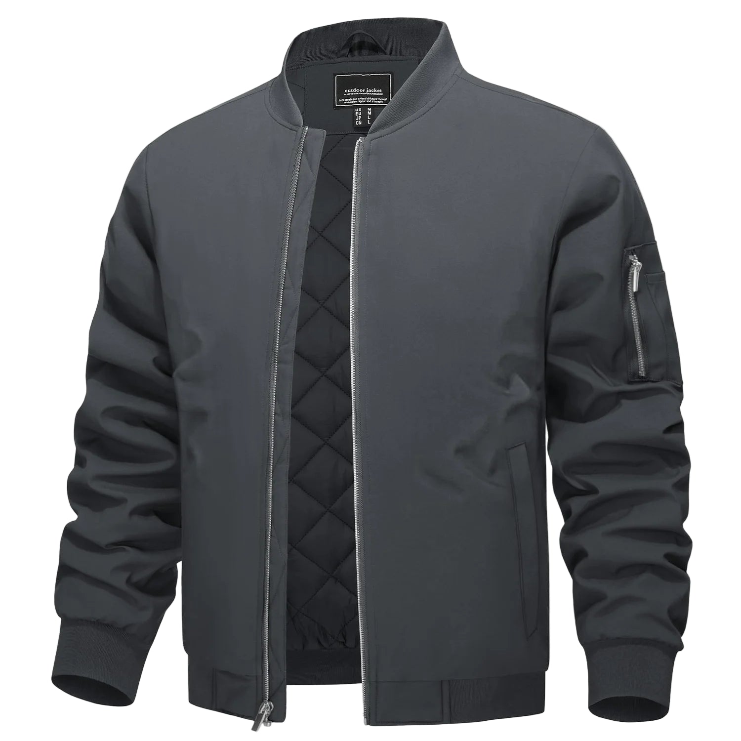 MIAMI TAC - Full Zip Quilted Bomber Jackets Mens Winter Padded Casual Jacket Outdoor Water Resistant Antifouling Coat Outwear Tops