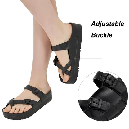Sandálias femininas plataforma verão praia à prova d'água sandálias moda arco suporte almofada slides luz suave eva sapatos planos