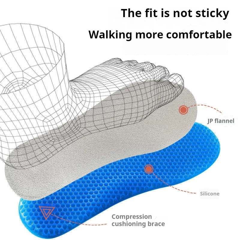 Chaussures en silicone en nid d'abeille Absorption de choc douce couvrant les chaussures de semelle intérieure pads sueur mèche la semelle de chaussures respirantes 1pair
