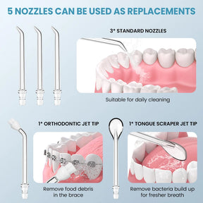 Water Flosser Cordless Oral Irrigator for Teeth Cleaning Denture Brushes for Home Travel 5 Dental Tips IPX7 Portable