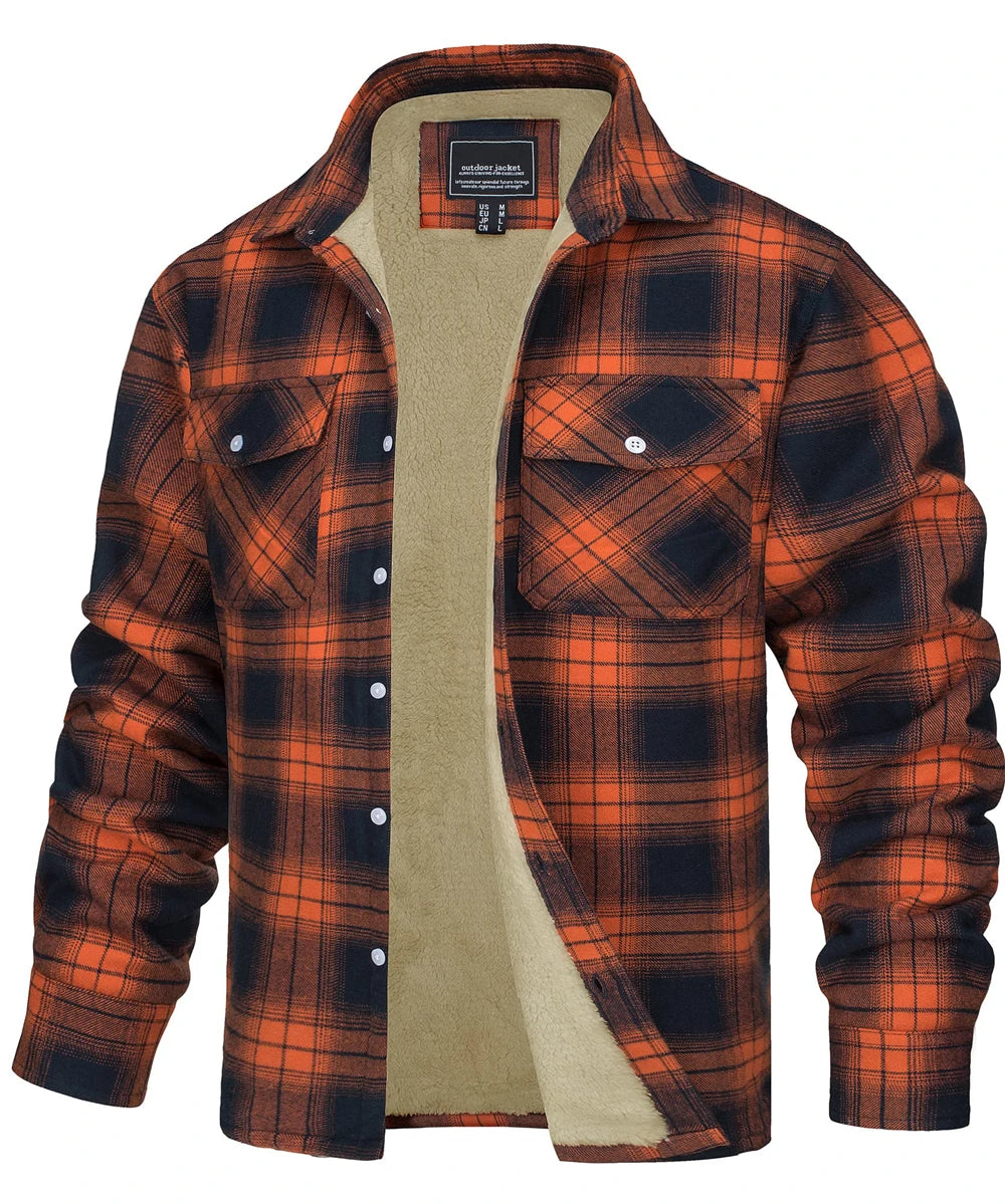 MIAMI TAC - Men’s Fleece Lined Flannel Jacket – Plaid Cotton Winter Coat