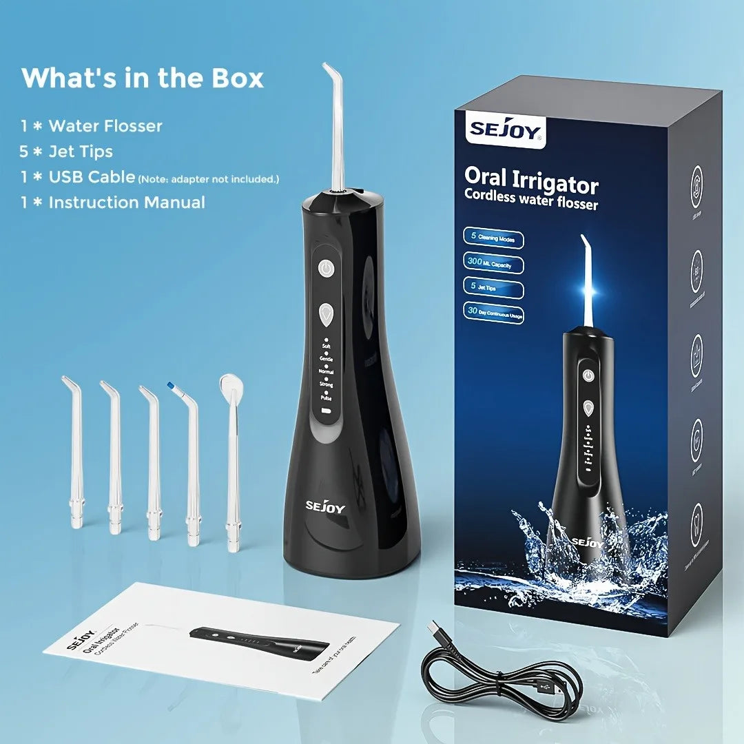 Water Flosser Cordless Oral Irrigator for Teeth Cleaning Denture Brushes for Home Travel 5 Dental Tips IPX7 Portable