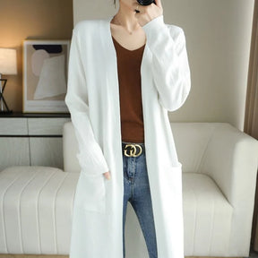 Elegant Women's Long Cashmere Cardigan - Stile accogliente per l'autunno e l'inverno