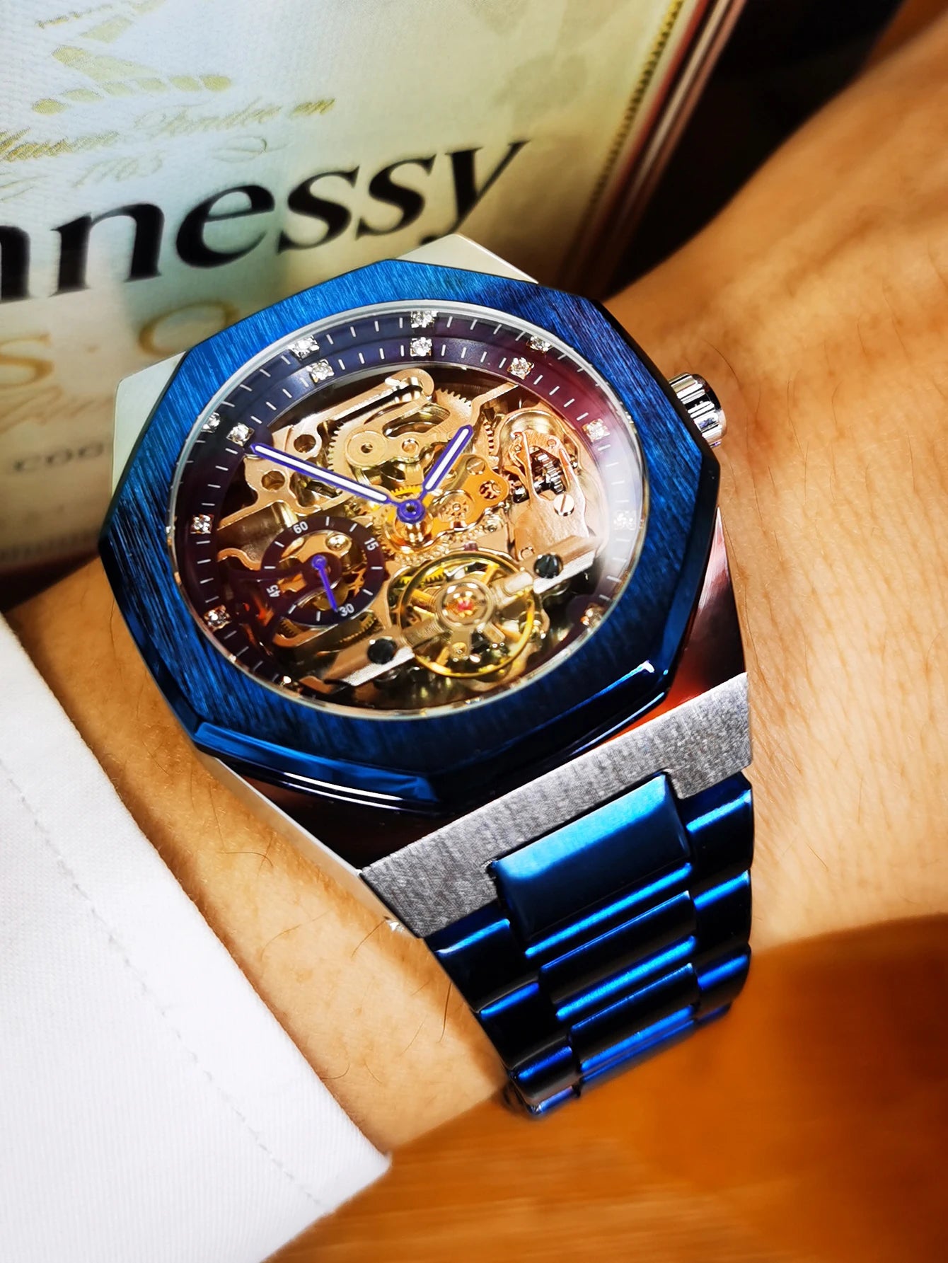 MIAMI DESIGN-Reloj Automático plateado para hombre, esfera de diamante 3D, Tourbillon Irregular, relojes de pulsera mecánicos con esqueleto, reloj con manecillas luminosas