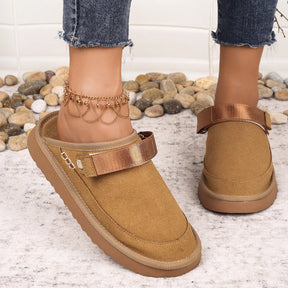 Women's Suede Gold Clog Platform Back Strap Clogs – Large Size, Casual Autumn Design