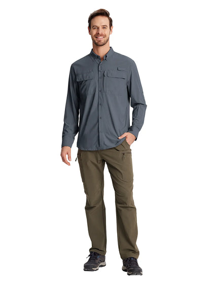 Camisa masculina de manga comprida de secagem rápida MIAMI TAC – proteção solar UPF 50+, malha respirável & Desempenho ao ar livre