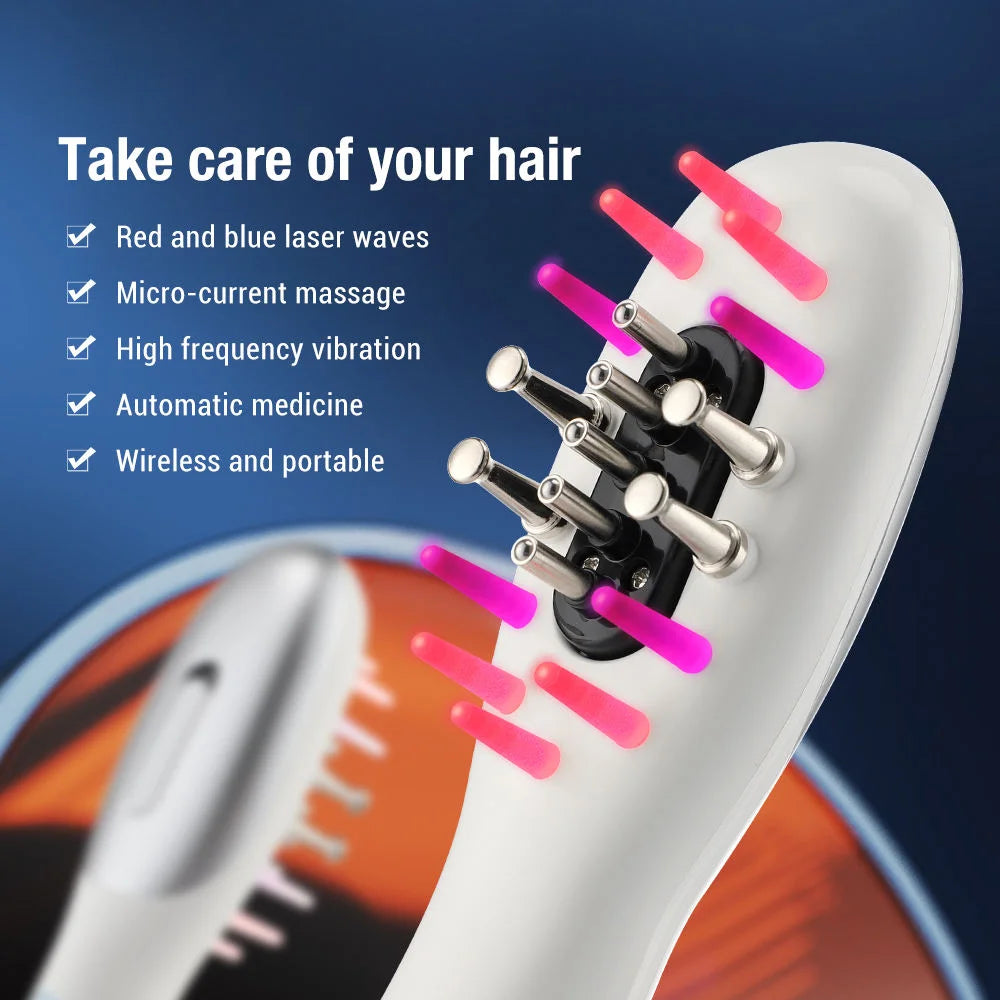 Pente massageador elétrico para couro cabeludo, ems, luz led, massageador de cabeça com aplicador de óleo de cabelo para couro cabeludo, relaxamento, crescimento do cabelo, adequado para todos os penteados