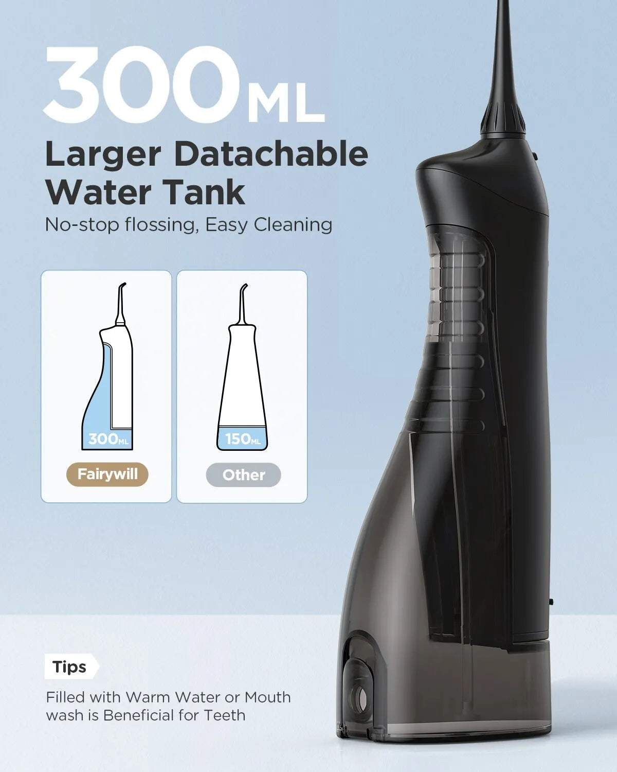 Water Flossers Oral Irrigator- Dental 3 Modes Water Tank for Teeth 300ML Waterproof Teeth Cleaner