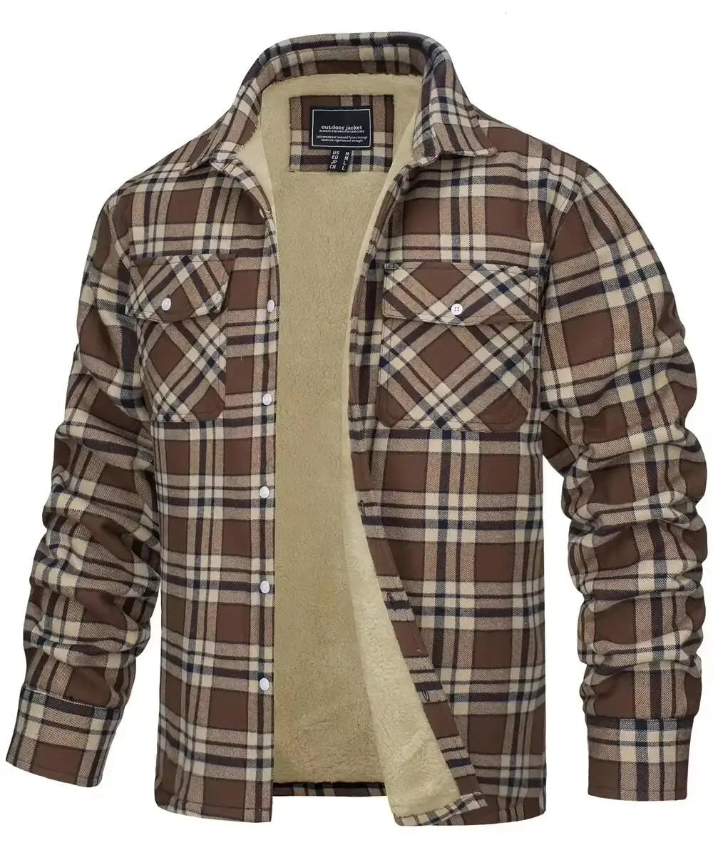 MIAMI TAC - Men’s Fleece Lined Flannel Jacket – Plaid Cotton Winter Coat