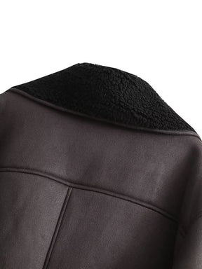 Kvinder Tykt Varmt Outwear Kunstlæder Jakker Efterår Vinter Vintage Langærmede Lapel Frakker Mode Dame Streetwear Top