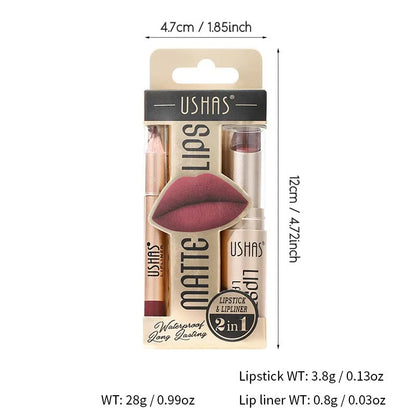 Batom Matte 2 em 1&lConjunto de Lápis Labial IP Liner com 12 Cores, Alta Pigmentação, À Prova D'Água e de Longa Duração - Maquiagem para os Lábios