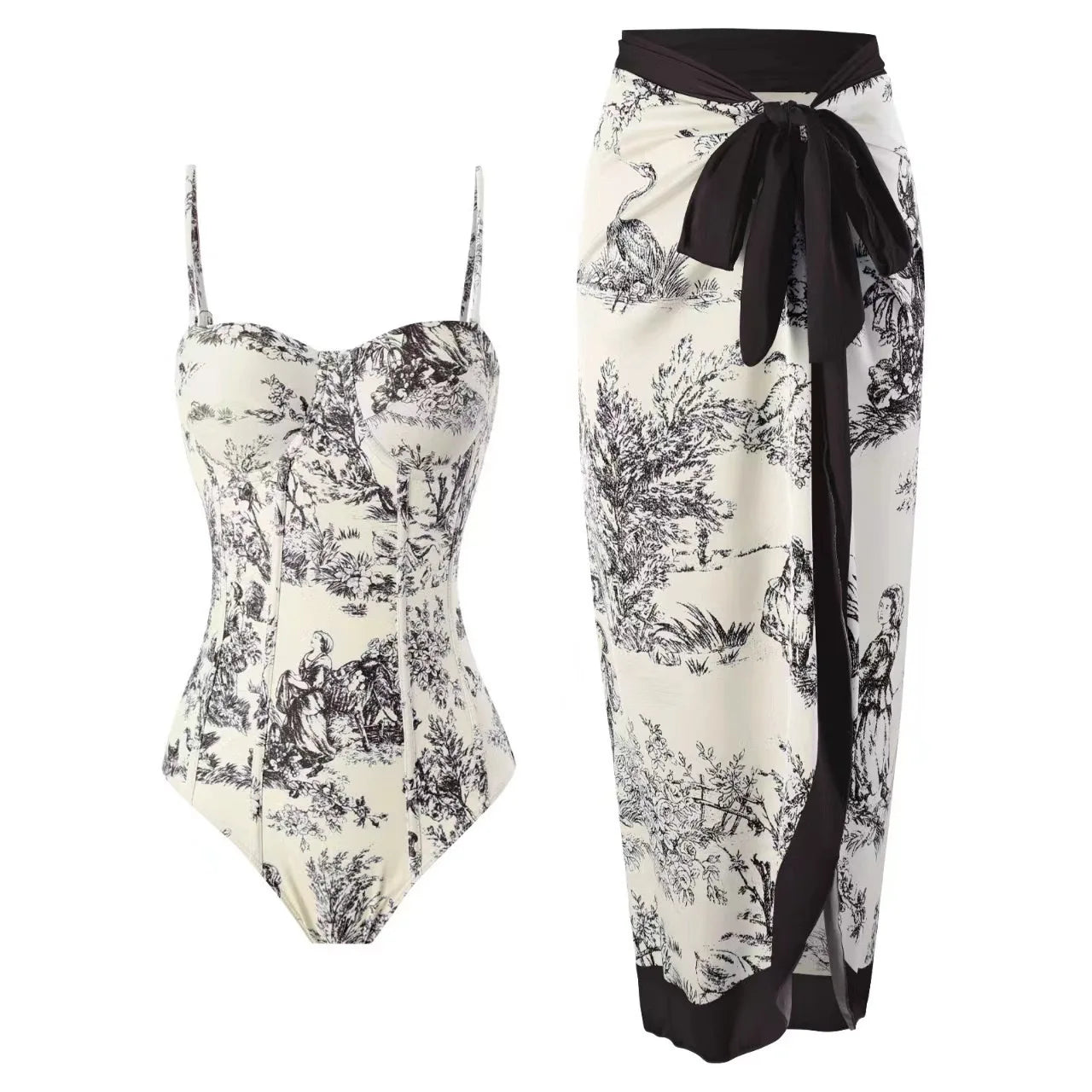 Novo conjunto de biquíni push up – estampa floral, babados, trajes de banho brasileiros com tiras