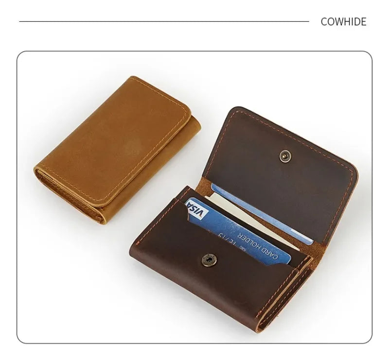 Portafoglio di carte in pelle vera vintage-deposito compatto, resistente e multiuso