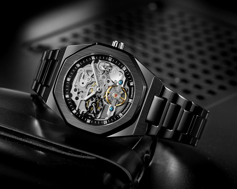 MIAMI DESIGN-Reloj Automático plateado para hombre, esfera de diamante 3D, Tourbillon Irregular, relojes de pulsera mecánicos con esqueleto, reloj con manecillas luminosas