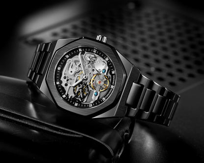 MIAMI DESIGN-Reloj Automático plateado para hombre, esfera de diamante 3D, Tourbillon Irregular, relojes de pulsera mecánicos con esqueleto, reloj con manecillas luminosas