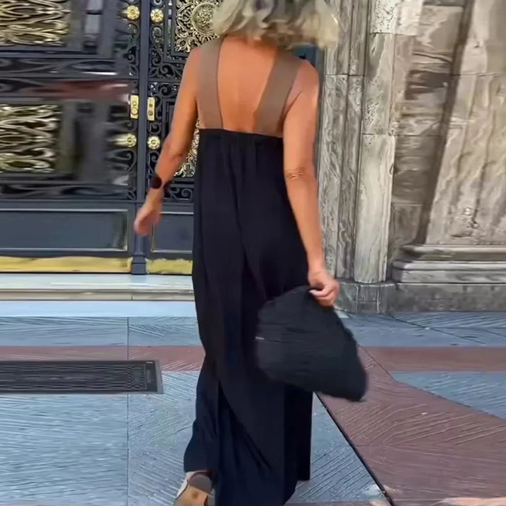 Dresses Spring Summer Casual Retro Vintage Sleeveless Halter Neck Maxi Daily Shift Dresses For Women