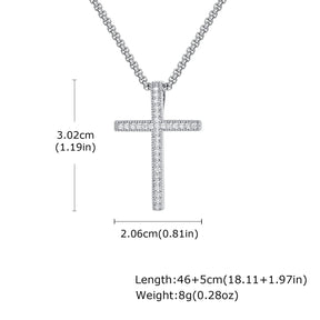 Bling Zircon Cross Pendant Necklace with Box Chain, Unisex Silver Color Simple Christ Cross Collar for Men Women