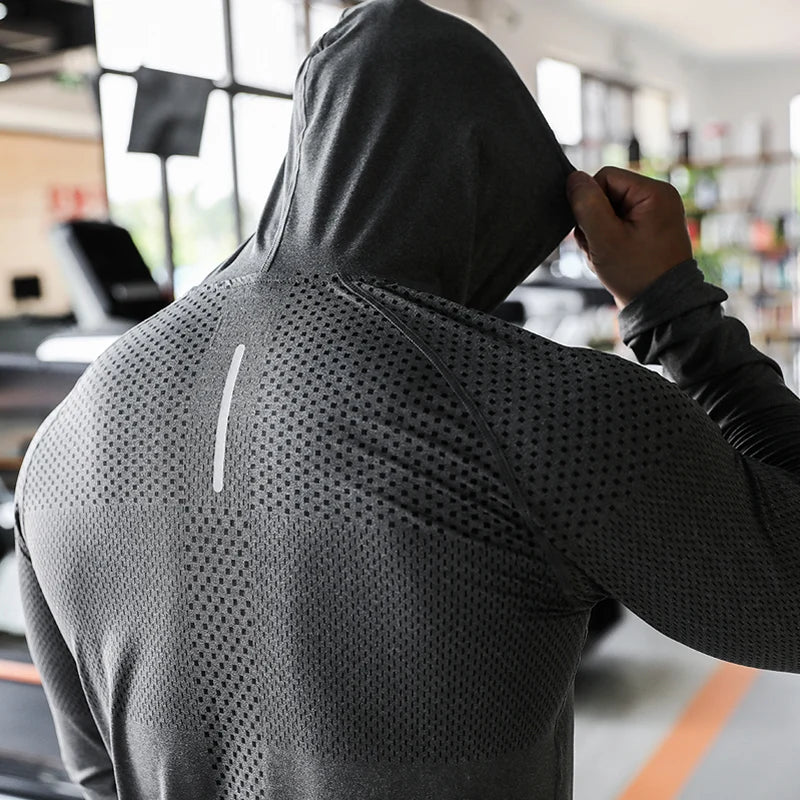 Camisa Esportiva – Fato de Treino Fitness Masculino – Conjunto Esportivo com Capuz para Ginásio & Corrida